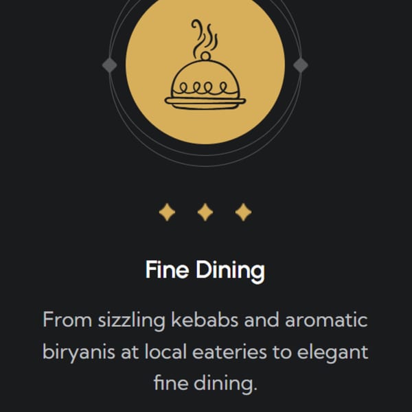 A golden icon of a covered serving dish with steam, labeled "Fine Dining" below.