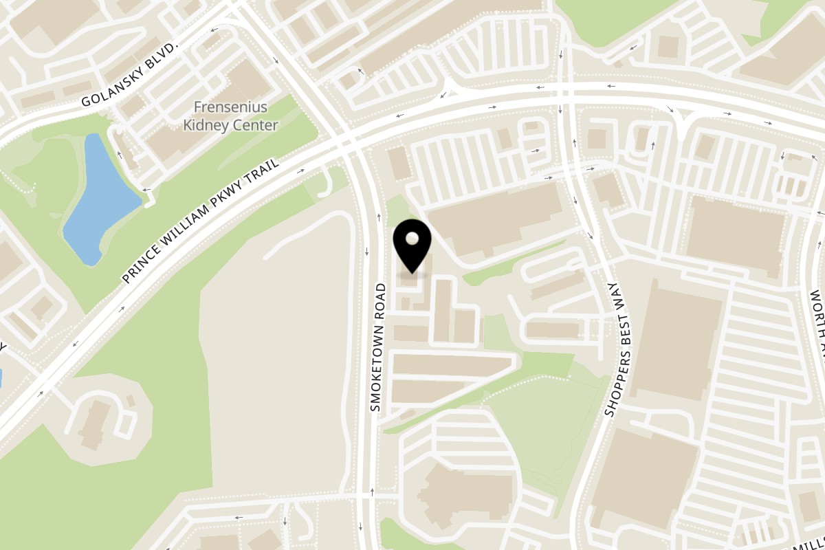 Map showing the location of Nosh kabob on 13871 Smoketown Rd in Woodbridge